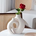 Ensemble de 2 vases en céramique creux Levvohd, vases modernes nordiques minimalistes de style livre pour la décoration de la maison, salon, étagère, entrée, centre de table décoratif (Blanc crème)