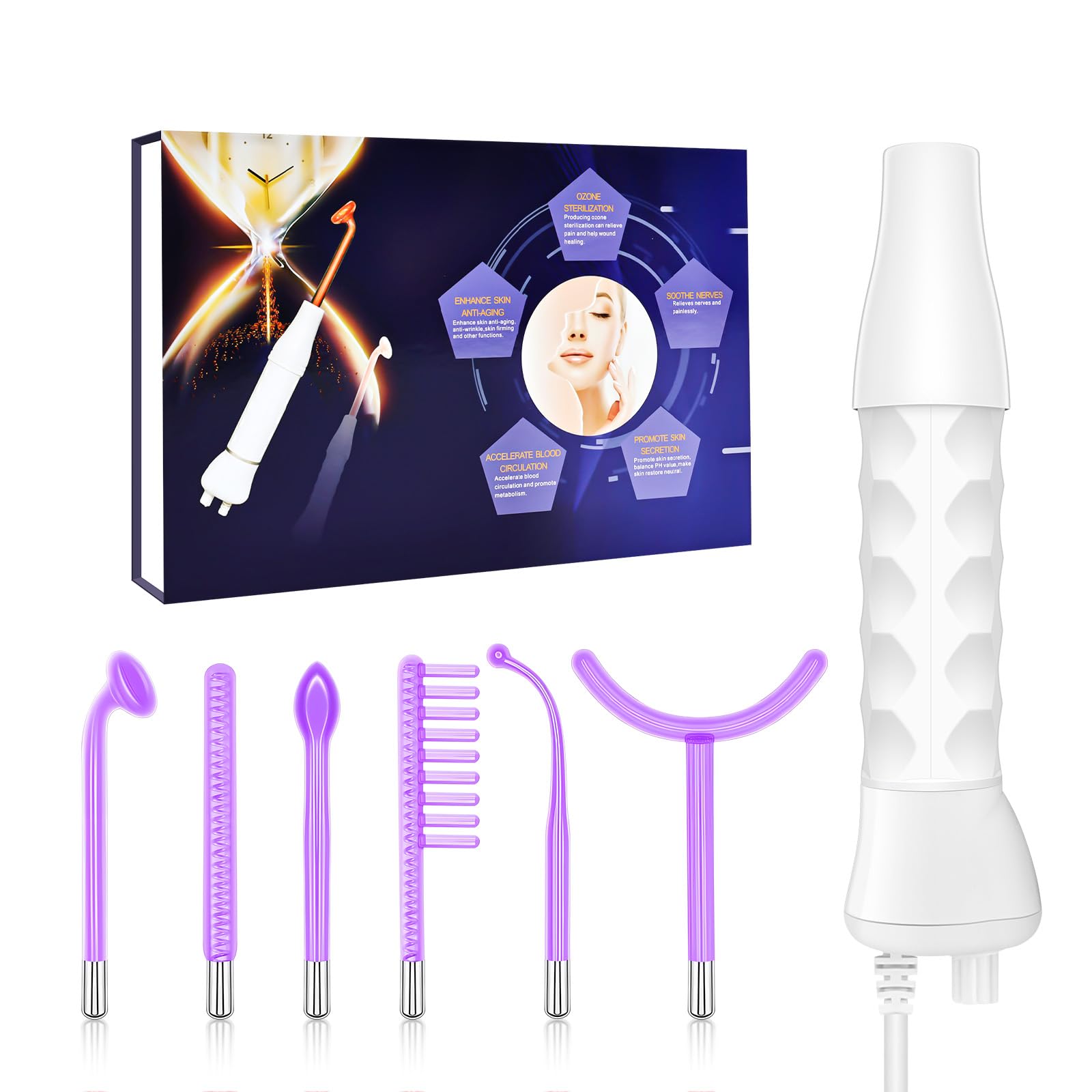 Hochfrequenz-stab Gesicht, Blayram High Frequency Wand mit 6 Glasröhren für Hautstraffung, Aknebehandlung, Gesichtsmassagegerät, Faltenreduzierung