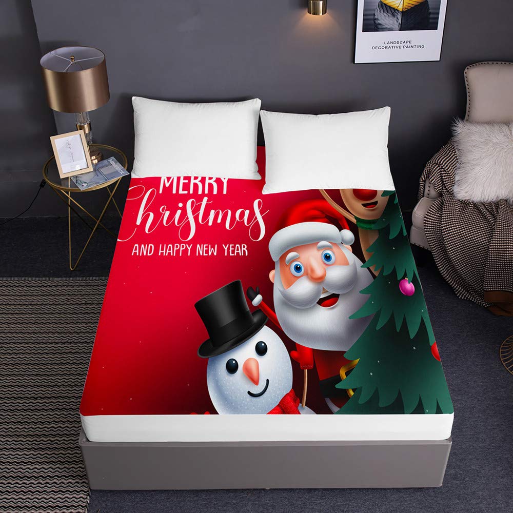Drap housse Noël 180x200 microfibre bonhomme de neige bonnet de lit 30 cm
