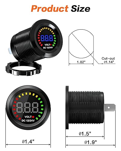Miniatura 3 de Voltímetro IZTOSS para autos y motocicletas, resistente al agua, con panel con luces LED, CD 12 V - 24 V, (12V Without panel)
