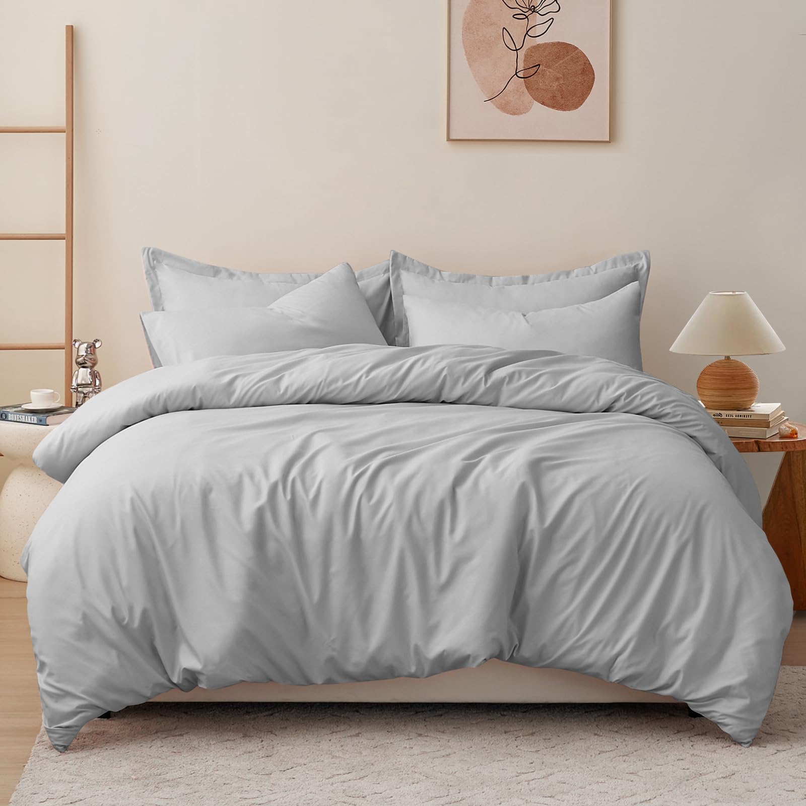 RUIKASI Light Grey Super King Duvet Cover Sets Bedding Set - Grey Duvet Set Superking Bed Set with Zip, Soft Brushed Microfibre Super King Size Quilt Cover with 2 Pillowcases