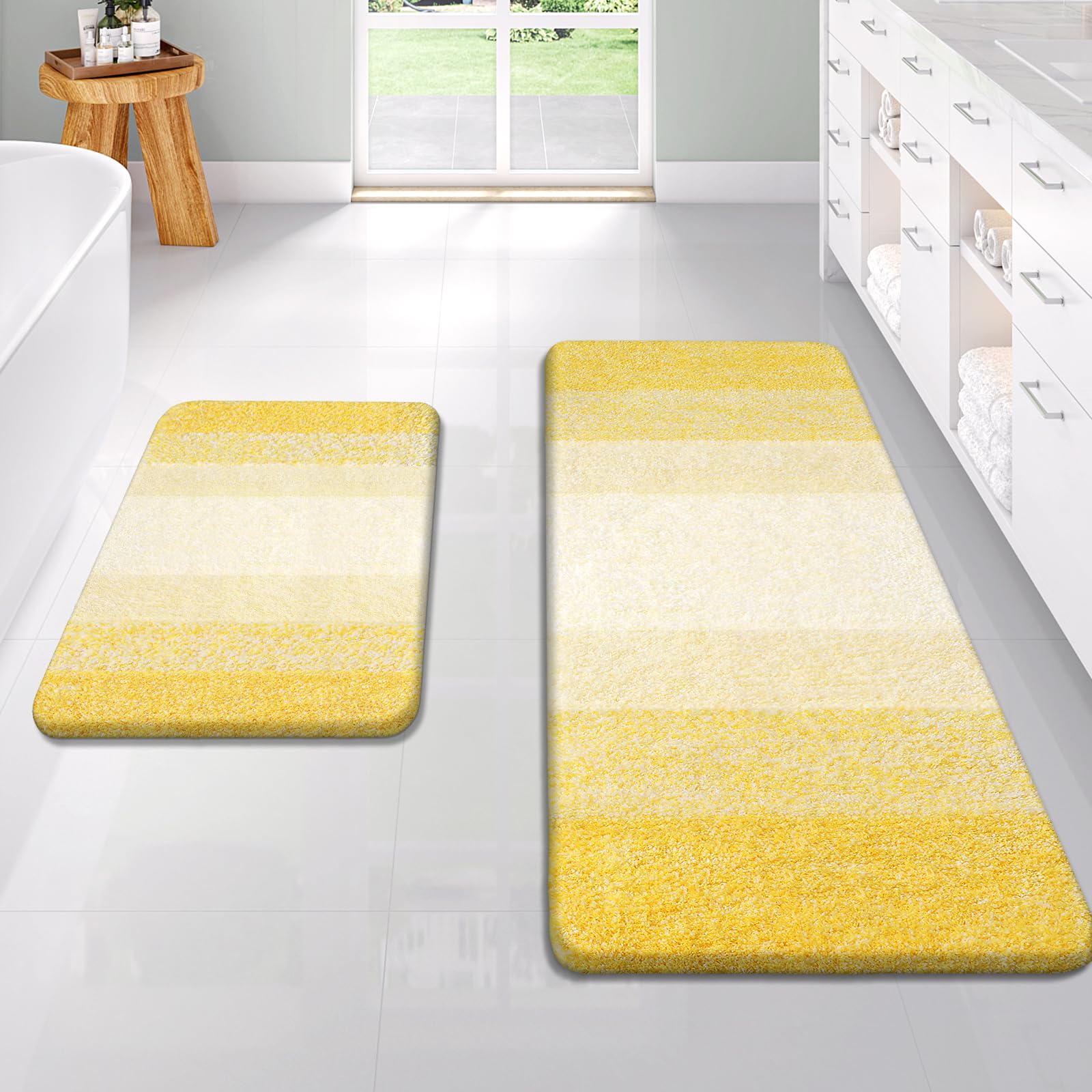 OLANLY Bathroom Rug Set 2 Piece, Soft Absorbent Microfiber Bath Rug Set, Non-Slip, Machine Wash Dry, Plush Shaggy Bath Mats for Bathroom (47"x20"+24"x16", Yellow) — image 1
