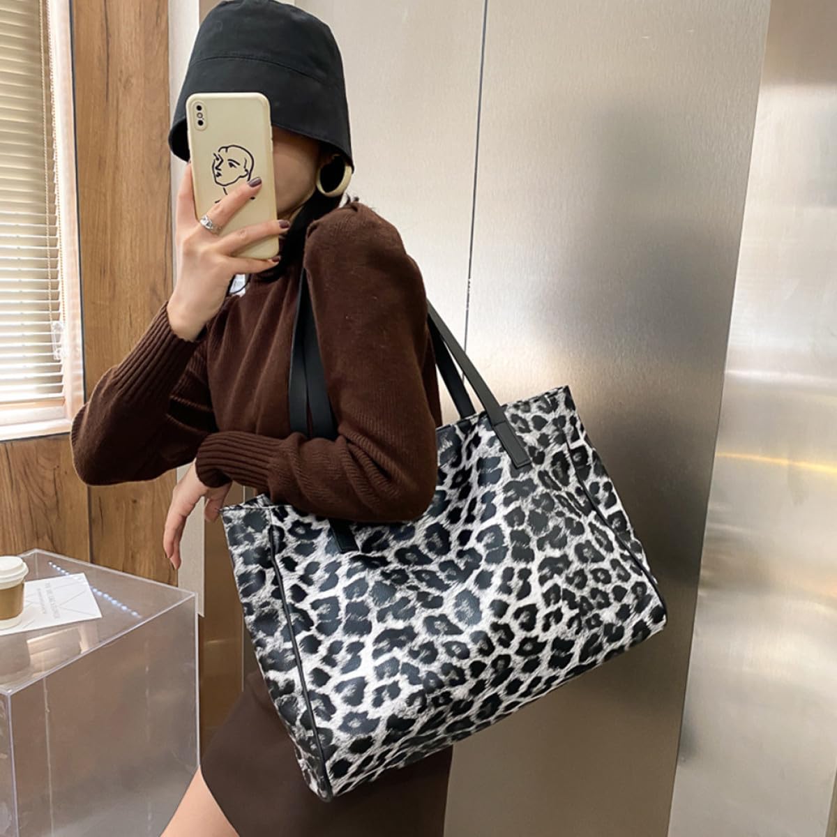 Gatuida Bolso de Hombro Diseño Único y Moderno Estampado de Leopardo para Mujer Gran Capacidad Reutilizable de Pu Adecuado para Uso Casual y Compras