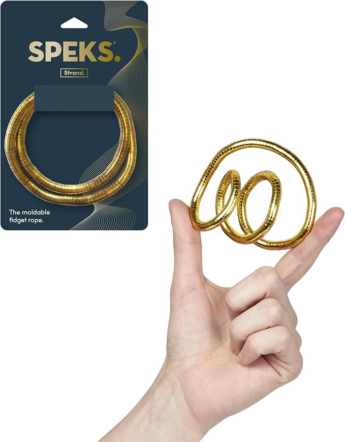 Speks Strand Moldable Fidget Ring | Elevated Sensory Tool for Teens & Adults | Silent Anxiety Sensory Tool | Flexible Metal Loop for Desk or Wrist | Gold