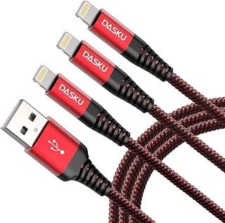 iPhone Charger Cable, 3Pack 6FT MFi Certified Lightning Cable Fast iPhone Charging Cord, Nylon Braided Long Charger Cord Compatible with iPhone 14 13 12 11 Pro Max XS XR X 8 7 6 Plus 5 iPad iPod(Red)