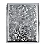 Retro Cigarette Case Victorian Style Metal Holder for Regular, King and 100\'s Size Credit Card Holder, Large with Leafe Pattern (Lif-L100, Silver)