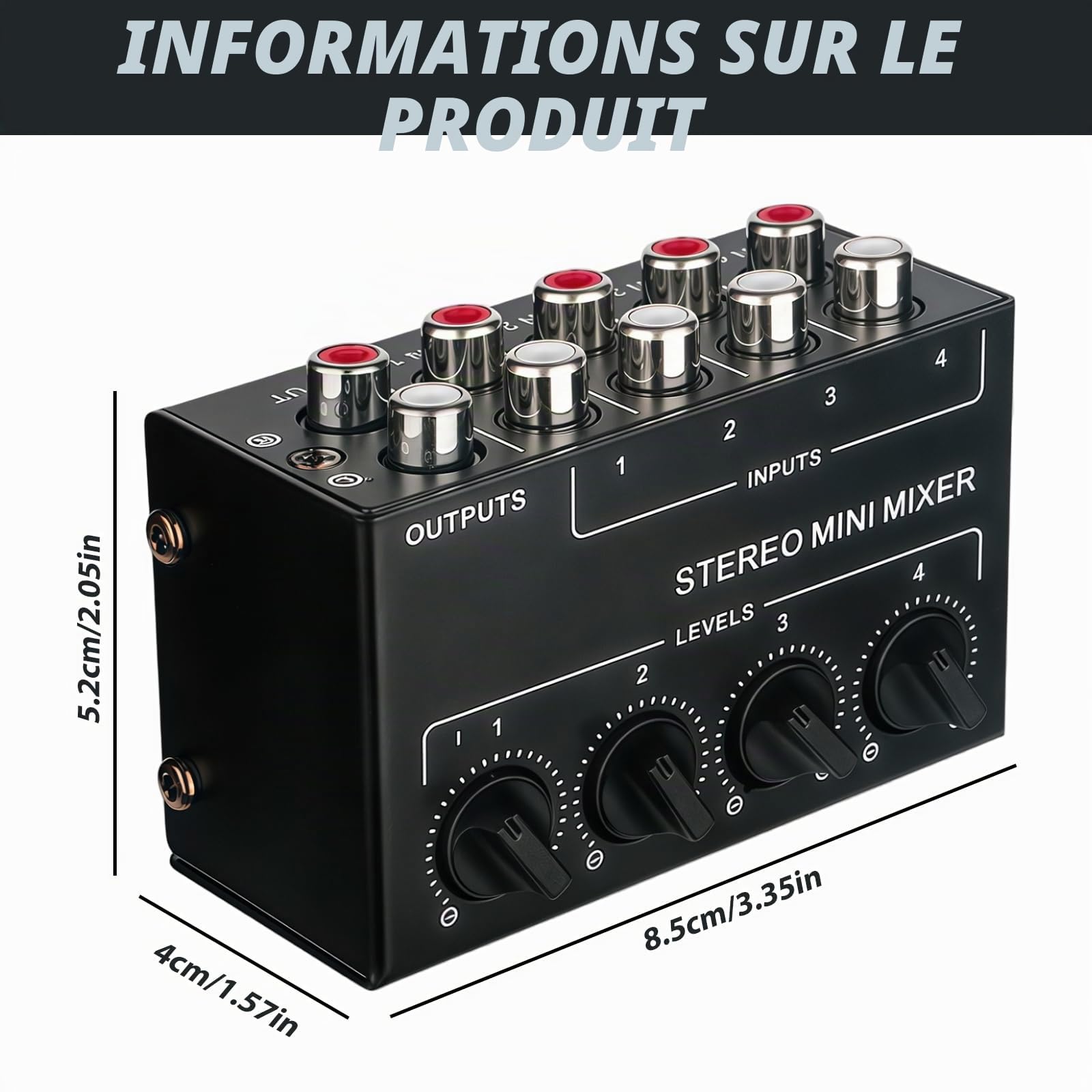 Mélangeur Audio Stéréo, Mini Mélangeur Stéréo, Mini Mélangeur Passif 4 Canaux 1, Mélangeur Passif Stéréo pour Lecteur DVD stéréo Haut-Parleur CD