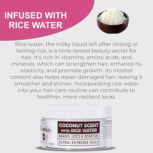Miniatura 2 de Esha Slick N Slay - Gel de trenzado 3 en 1 Ultra Extreme Hold Hidratante y Acondicionador para Locs, Twists, Trenzas y Bordes (COCO, 17 onzas)