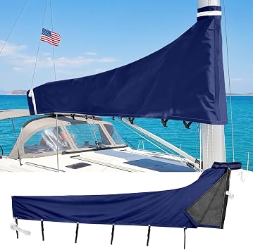 Mainsail Boom Cover for Sailboats, 1200D Waterproof UV-Resistant Sailboat Mainsail Cover, Waterproof, Heavy Duty Sailboat Boom Cover Fits 10-11 ft Boom, Navy