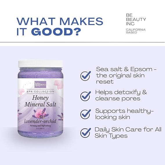 BeBeauty Lavender Orchid Honey Mineral Salt 32 oz