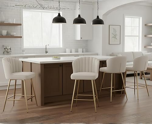 Miniatura 9 de EALSON - Juego de 2 taburetes de bar de altura de mostrador, sillas modernas de bar con respaldo, taburetes de bar tapizados en cuero con reposapiés