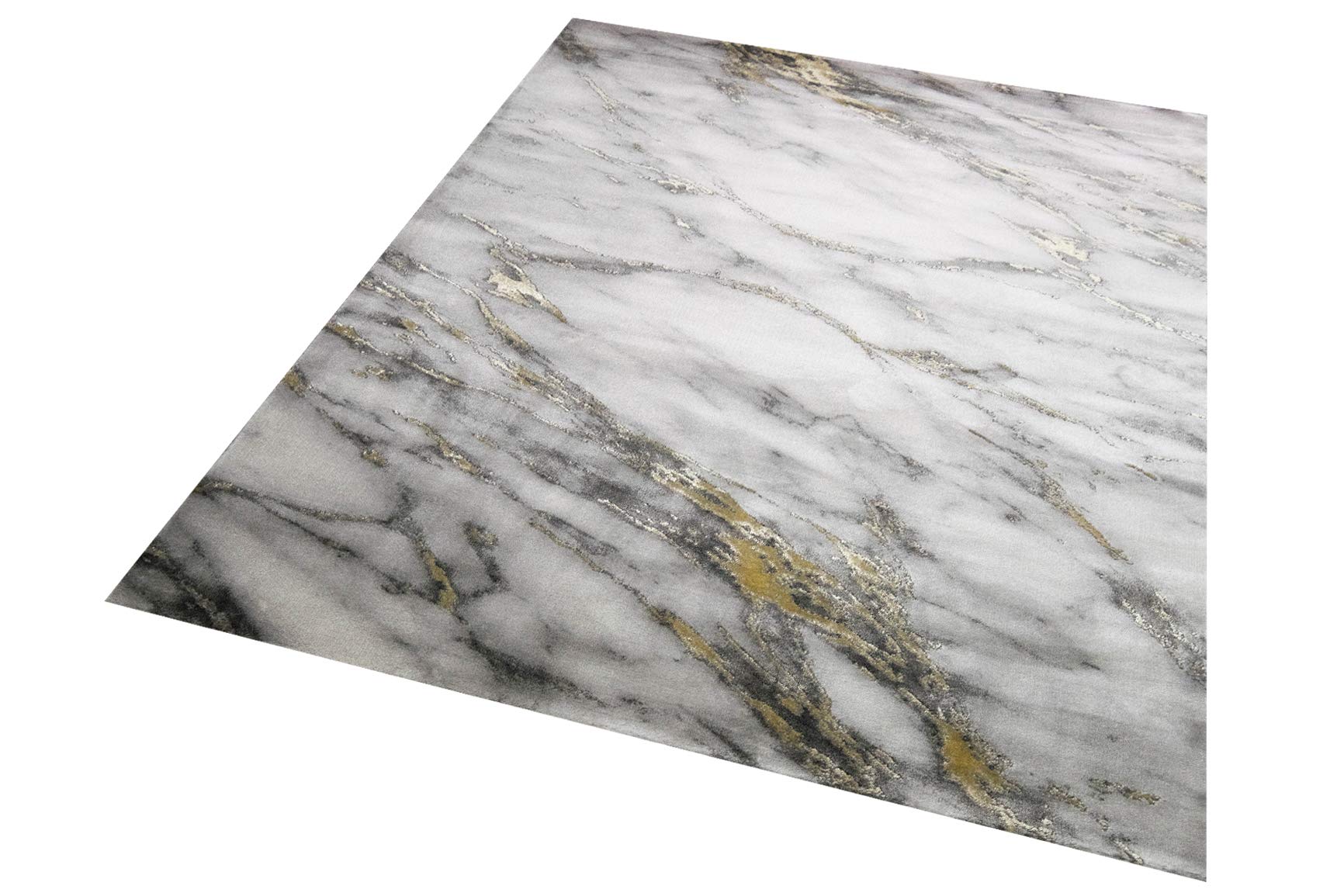 Teppich-Traum Kurzflor Teppich Marmor Grau Gold 80x300 cm | Pflegeleicht, schmutzabweisend, strapazierfähig, allergikerfreundlich, seitlich gekettelt, OEKO-TEX geprüft, 12 mm Flor