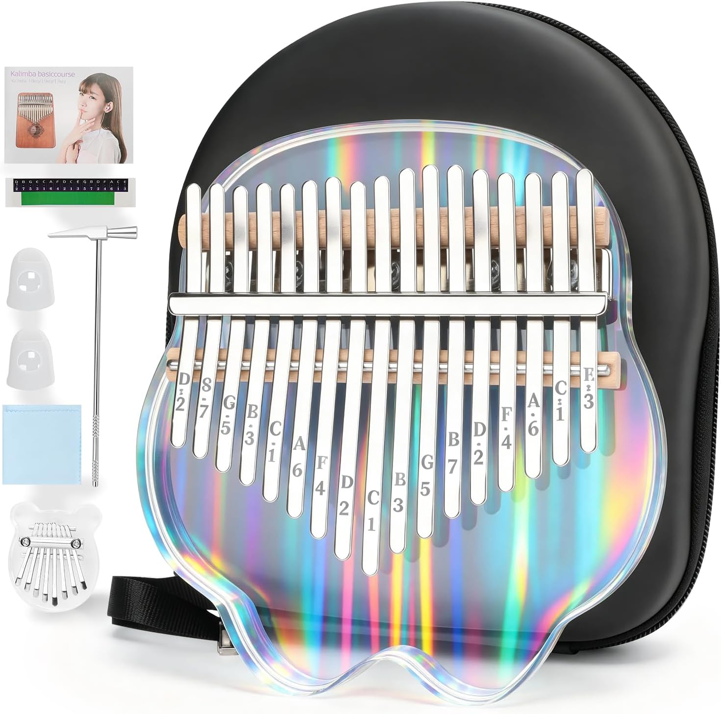 MUINS 17 Key Clear Acrylic Kalimba,Thumb Piano for Beginners Adults, Musical Therapy Gift with Tuning Hammer and EVA Case,Stress Relief Instrument, Crystal Sound like Wind Chimes (Bear paw)