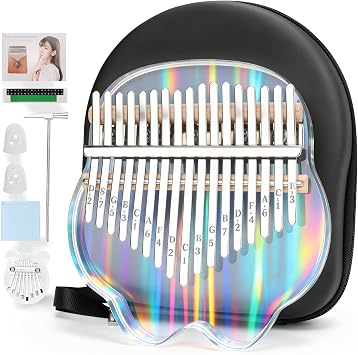 MUINS 17 Key Clear Acrylic Kalimba,Thumb Piano for Beginners Adults, Musical Therapy Gift with Tuning Hammer and EVA Case,Stress Relief Instrument, Crystal Sound like Wind Chimes Bear paw
