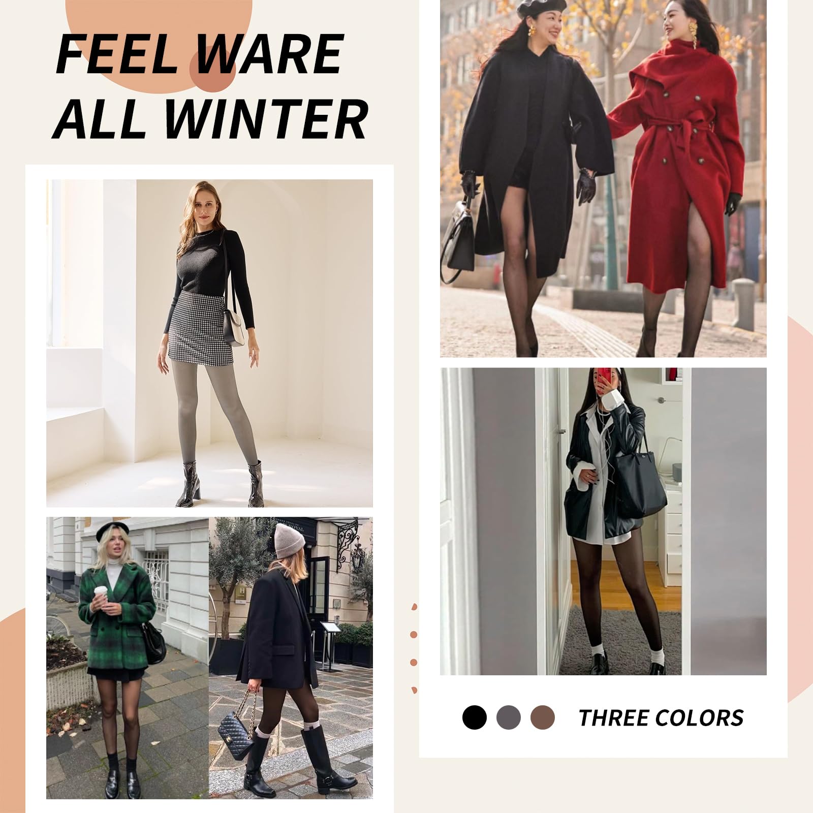 2 paia di collant da donna foderati in pile, con design a triangolo sul cavallo, caldi collant colorati per l'inverno
