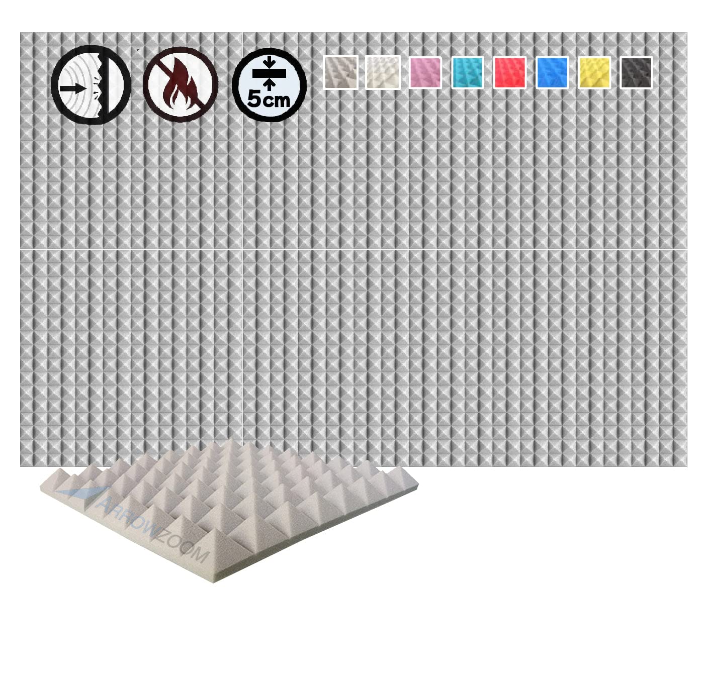 Arrowzoom 24 Panels acustico absorción sonido Pirámide 25x25x5cm Espuma acústica aislamiento acustico estudio de grabación Casas Estudios Azulejos Incombustibles Insonorizados AZ1034 PERLA BLANCA — view 12