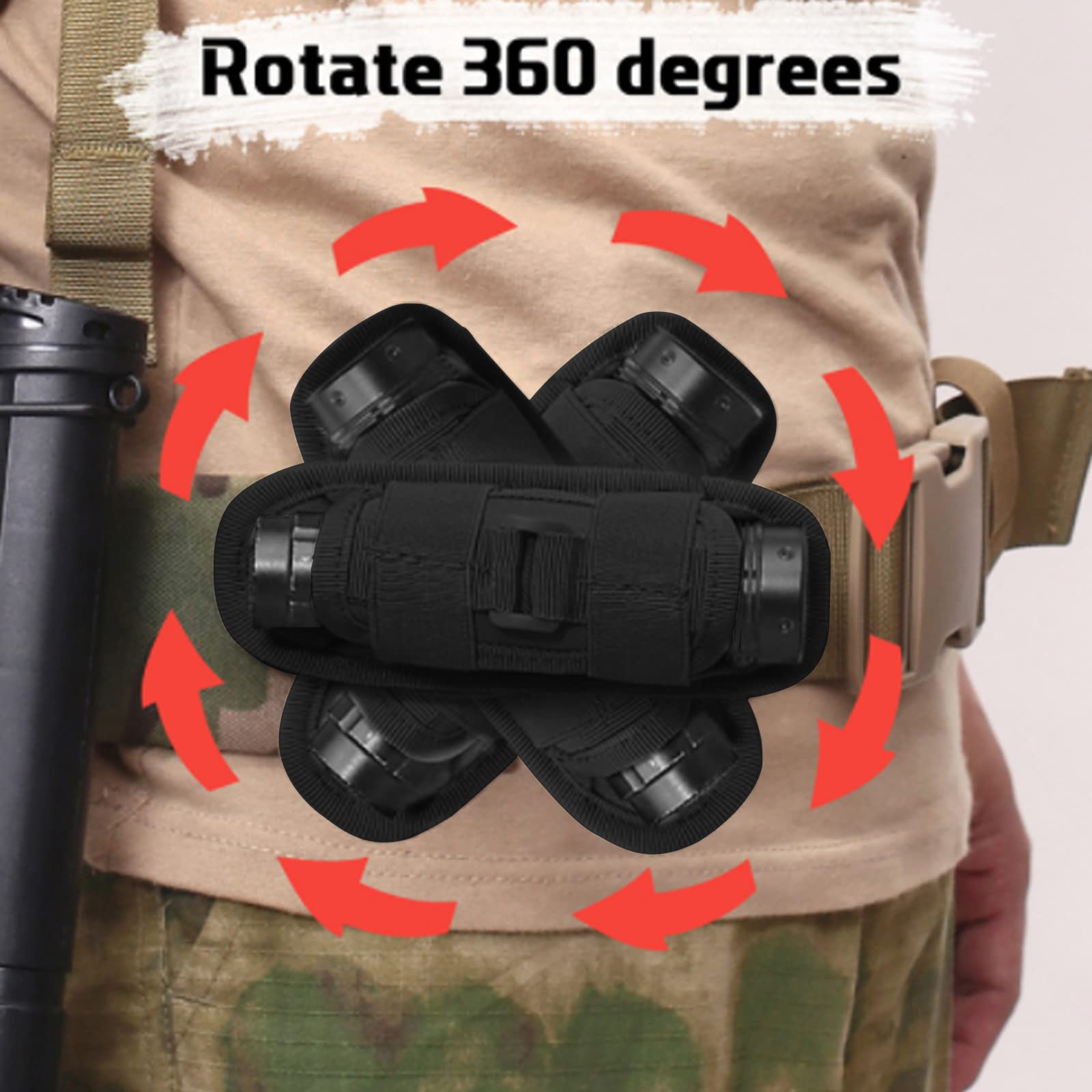 Custodia Torcia Tattica Nylon - Fondina Ruotabile 360° Per Cintura O Zaino - Foto 14