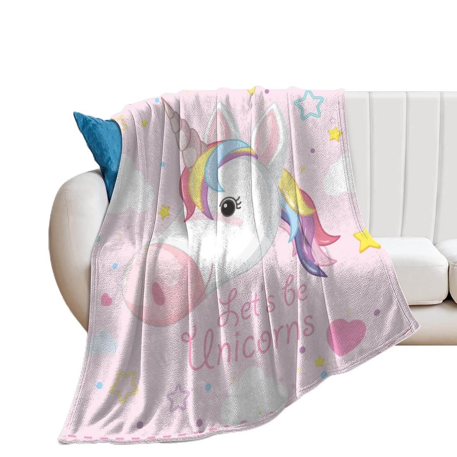 Couverture polaire licorne rose, le cadeau d'anniversaire idéal pour lit de fille