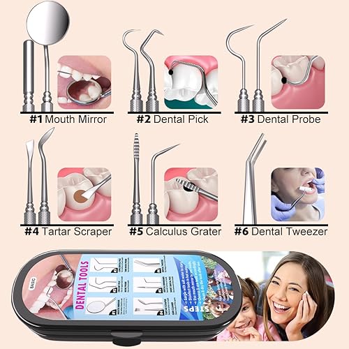 Miniatura 5 de Herramientas dentales removedor de placa, kit de herramientas de limpieza de dientes, kit de cuidado dental de acero inoxidable, herramienta