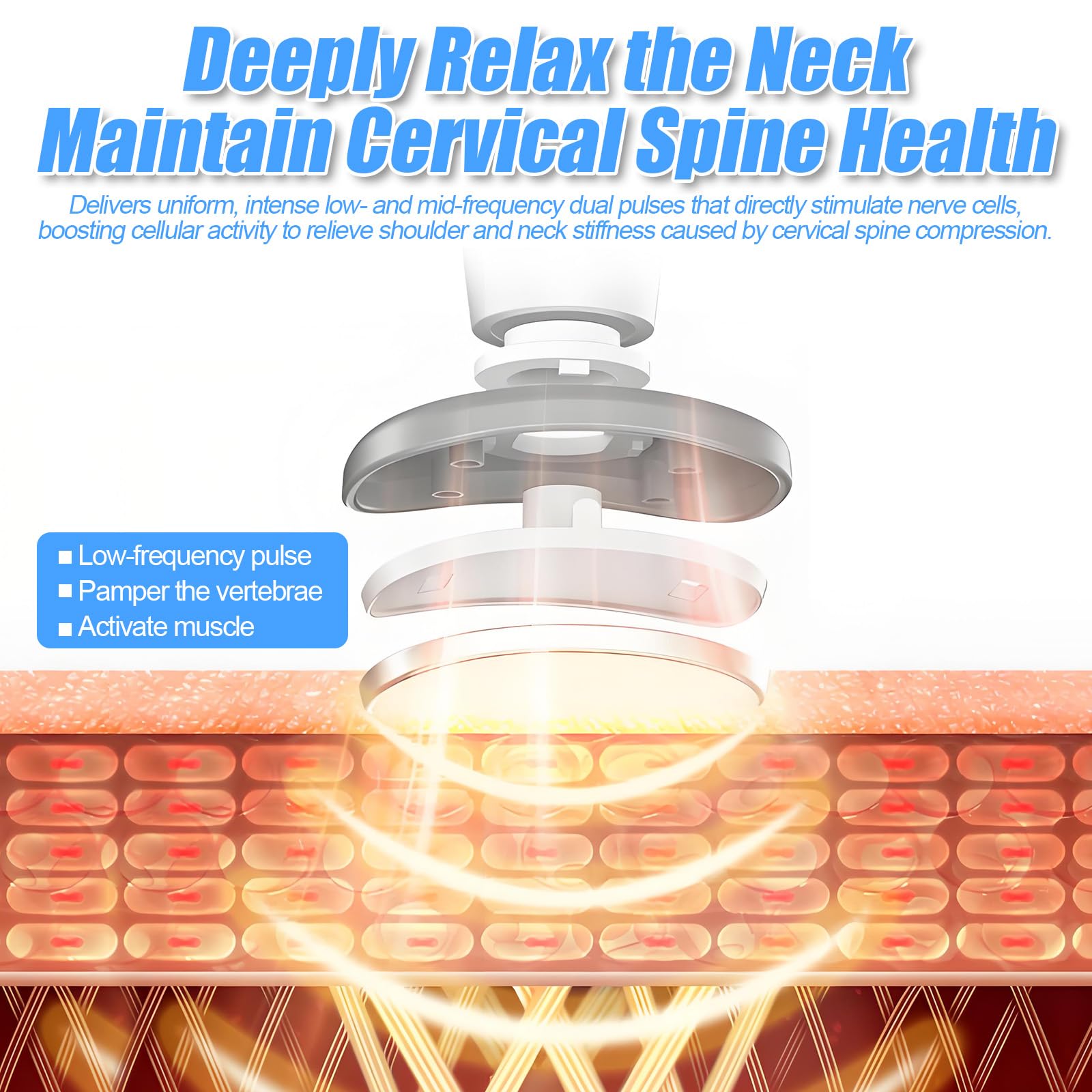 Masseur Cervical, Massage Cou Portable Vocale Intelligente avec Thérapie Thermique à 42°C, 6 Modes 15 Intensités, Masseur électrique à impulsions cervicales pour Bureau, Maison, Voyage