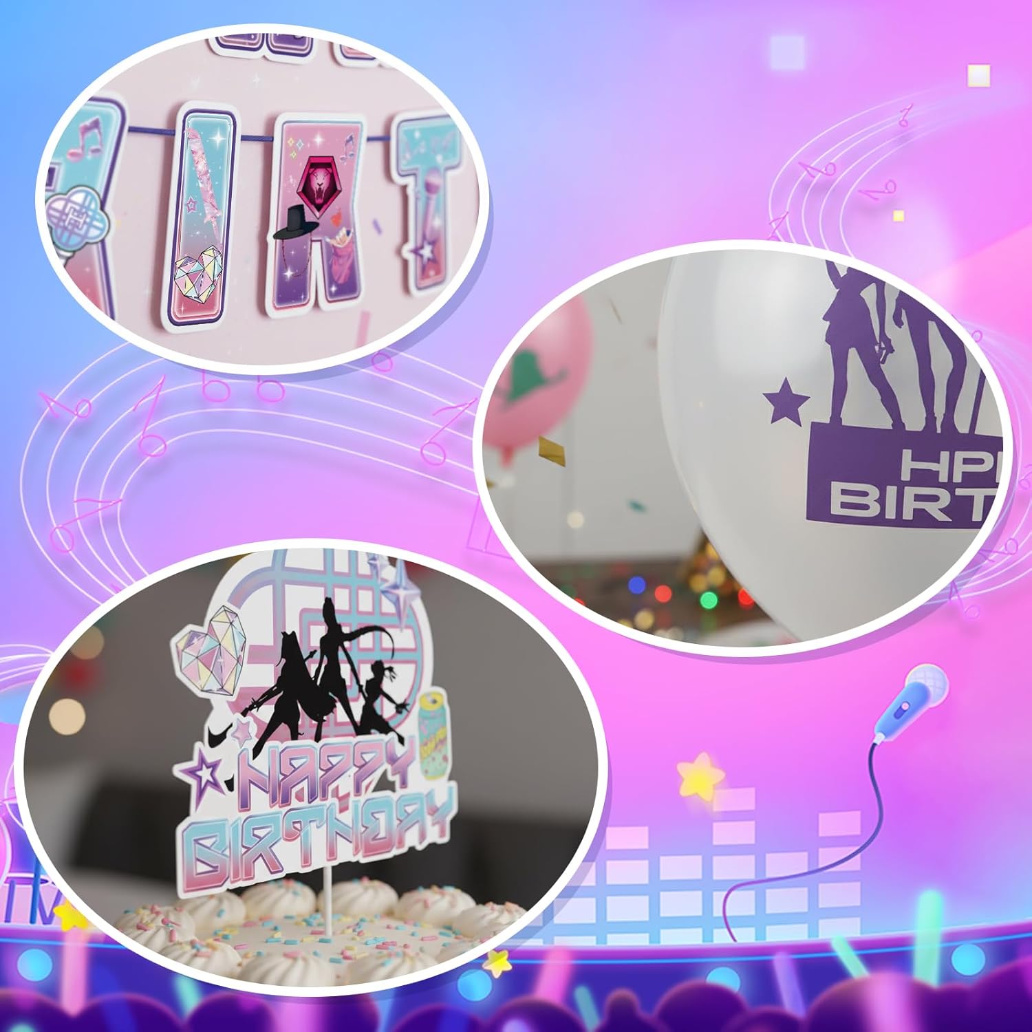 Music Hunter Birthday Decorations Set - Complete Party Kit with Happy Birthday Banner, Cake Toppers & 16 Balloons for Magical Music Theme Party Supplies - Image 4