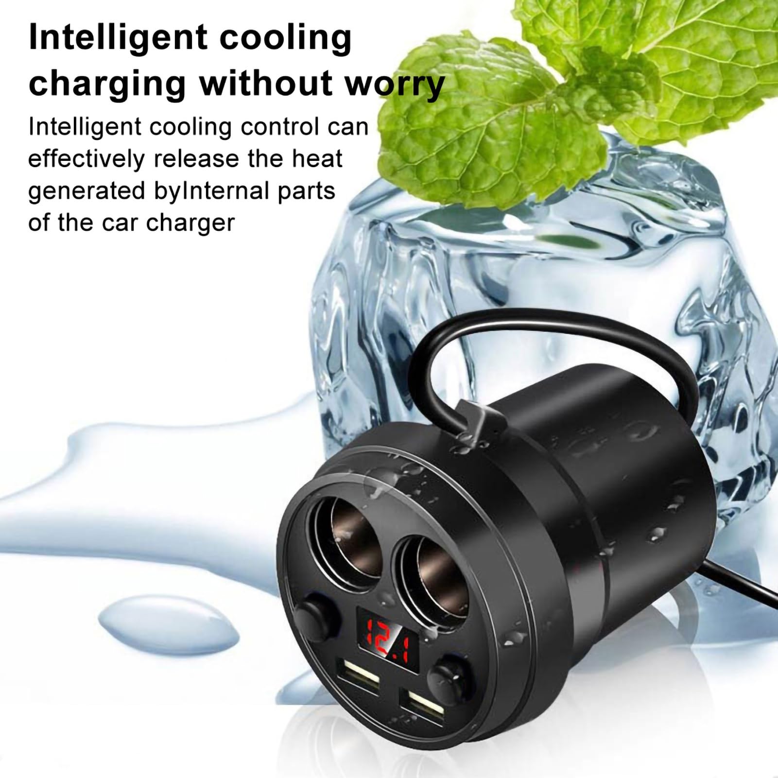 Cargador de Coche con Portavasos USB Dual, Cargador de Teléfono para Coche de 3,1 A y 120 W, Monitorización de Voltaje en Tiempo Real, Orificio para Encendedor de Cigarrillos