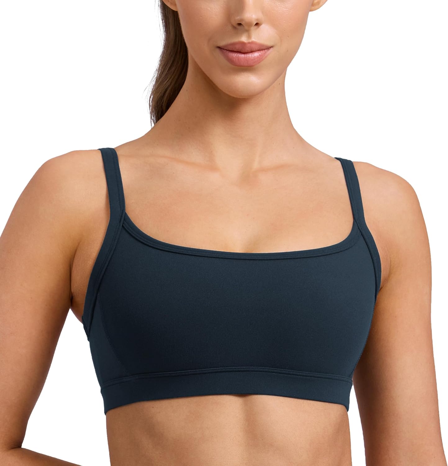 CRZ YOGA Butterlift Double Lined Scoop Neck Sports Bras for Women – Spaghetti Straps U Back Yoga Top Non Padded