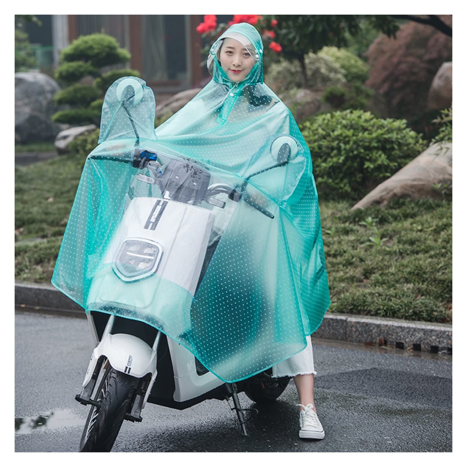 Ponczo przeciwdeszczowe z kapturem dla dorosłych unisex z PVC na rower Ebike motocykl skuter mobilny, wiatroszczelna peleryna przeciwdeszczowa(Mousse Red,Twin)