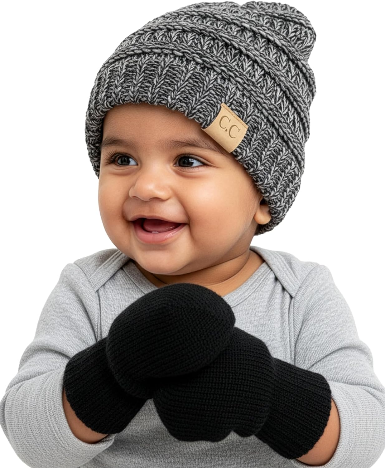 Funky Junque Newborn Baby Knit Beanie & Fleece Mittens Set - Warm Winter Essentials