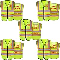 Vista 26 de Chaleco de seguridad reflectante de malla con logotipo personalizado Clase 2 con 5 bolsillos y cremallera