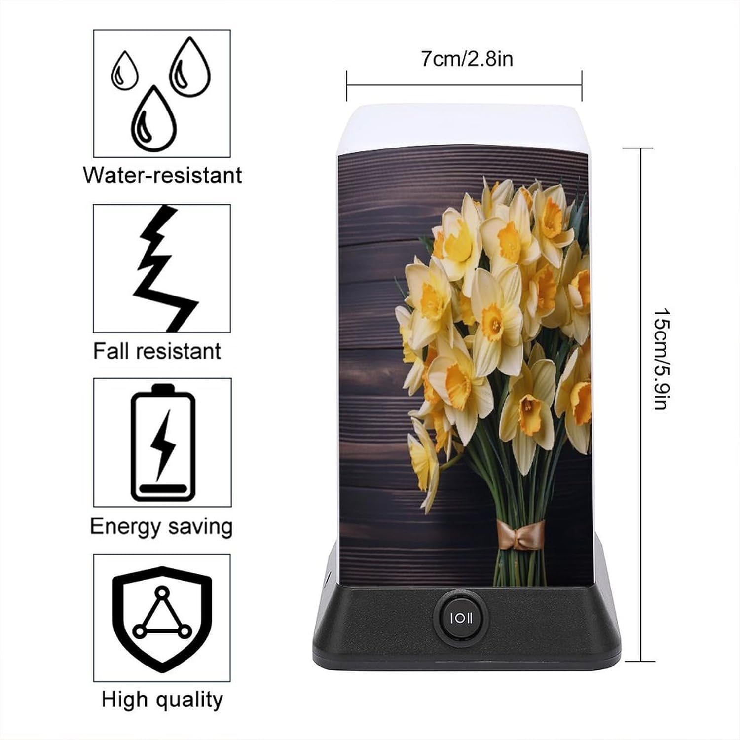 Cordless Night Light Battery Powered Dimmable Lamp for Reading Bouquet of Daffodils Small Desk Lamp for Bedroom Living Room Office