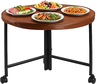 FEBTECH Round Folding Table 48 inch w/Lockable Wheels Heavy Duty Indoor & Outdoor Round Table,Foldable Round Table w/Leather Top for Parties,Camping Round Folding Tables & Dinning Room Tables