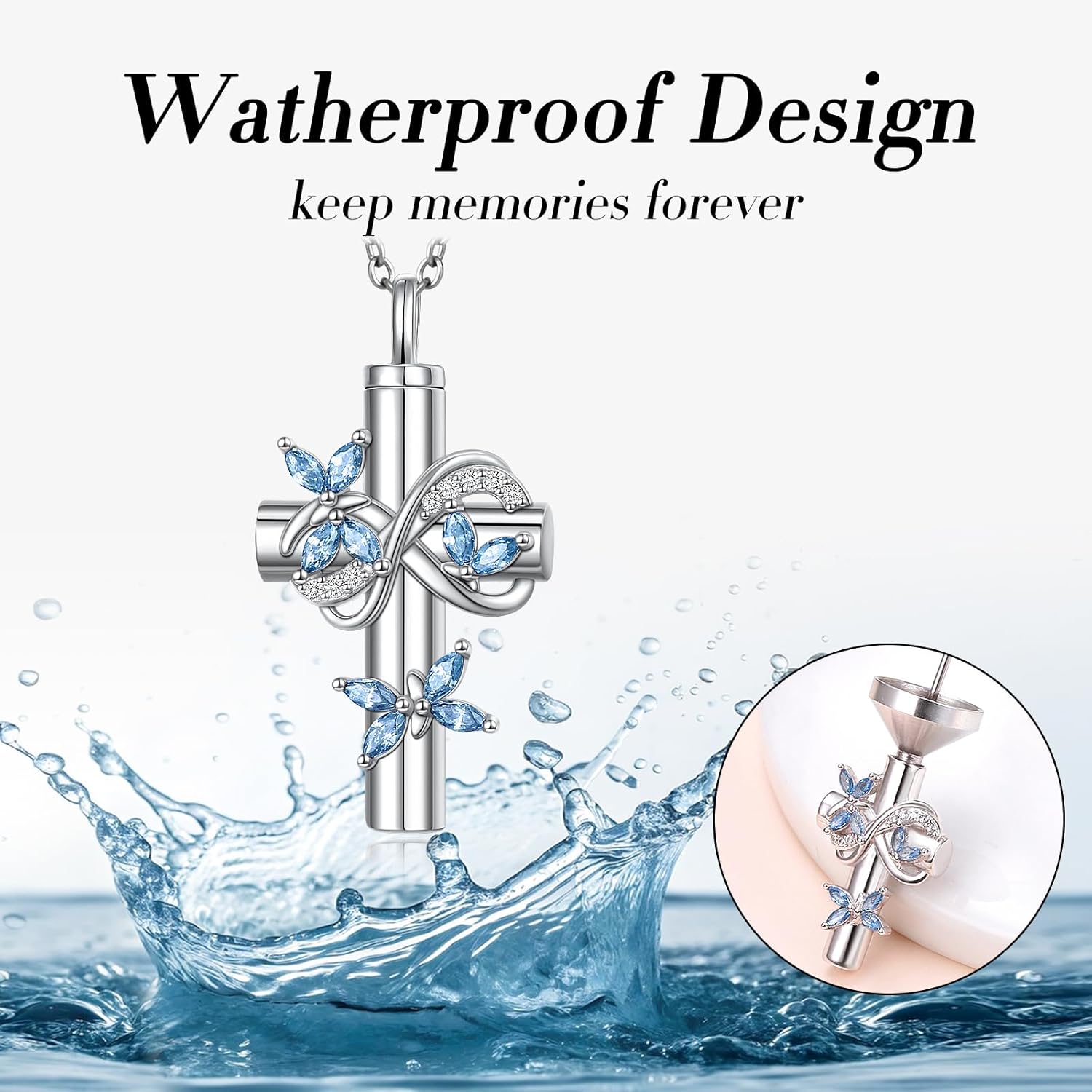 S925 Sterling Silver Butterfly Cremation Jewelry Cross Urn Necklaces for Ashes for Women Memorial Jewelry Ashes Pendant for Human Pet Infinity Ashes Holder Keepsake Necklace for Ashes of Loved Ones