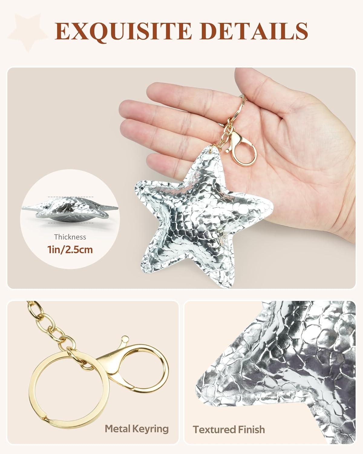 Fmeida Keychain for Women Puffy Star Bag Charms Cute PU Leather Keychain Accories for Handbag,Purse,Backpack - Image 4