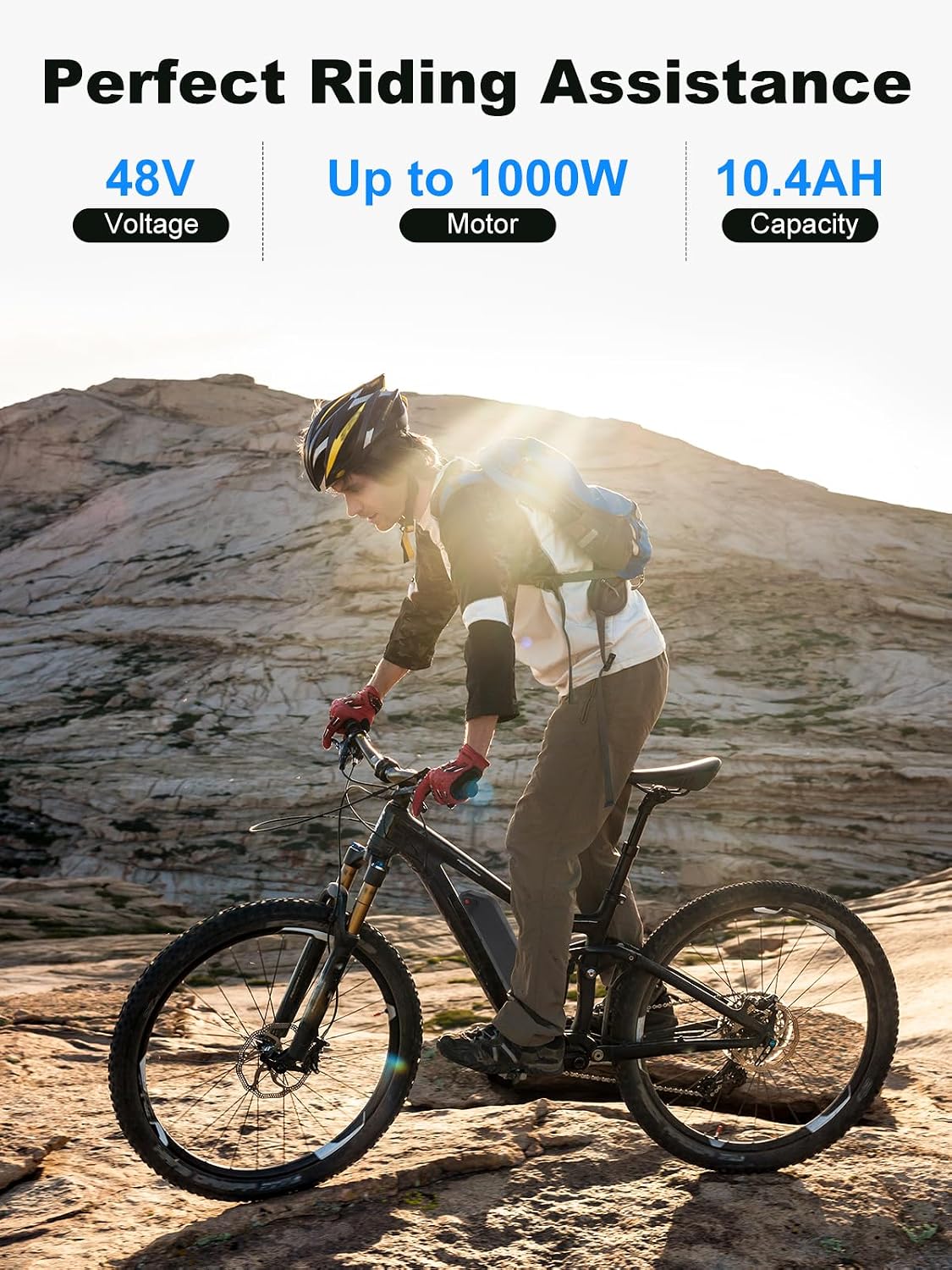 36V 48V 52V Ebike Power Pack Battery for 0-1800W Electric Bike with 30A BMS, 4PIN Base, LED Indicator,Safety Lock, USB Port (48V 10.4AH(4-PIN))