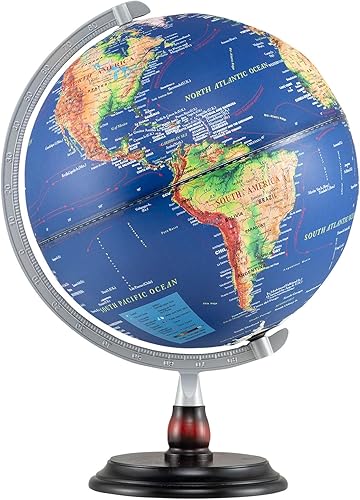 Miniatura 1 de Goplus Globo del mundo iluminado de 12 pulgadas, lámpara de noche giratoria antigua con soporte de madera, decoración de escritorio educativa de