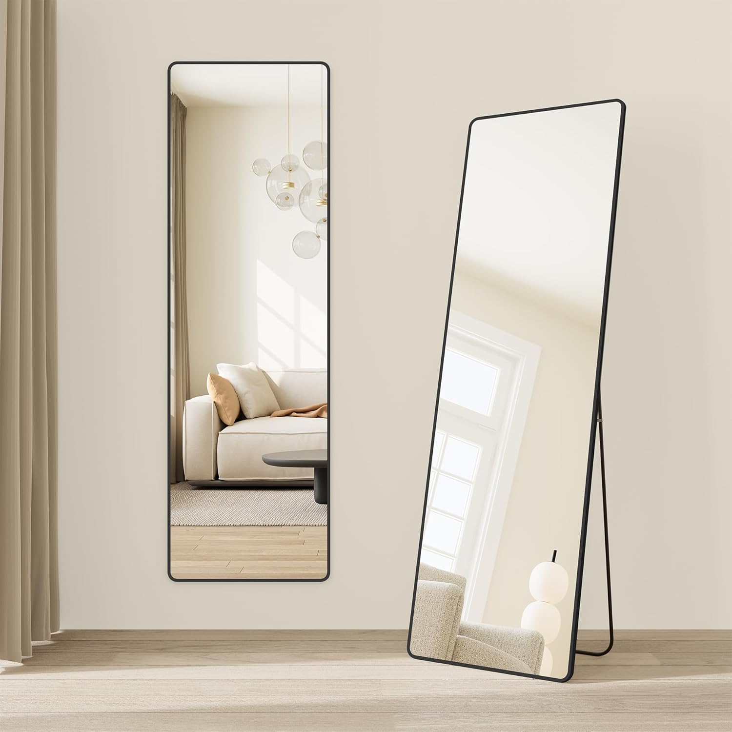 SONGMICS Full Length Mirror, 63 x 19.7 Inches, Rectangle Full Body Mirror with Stand, Ink Black ULFM030B01