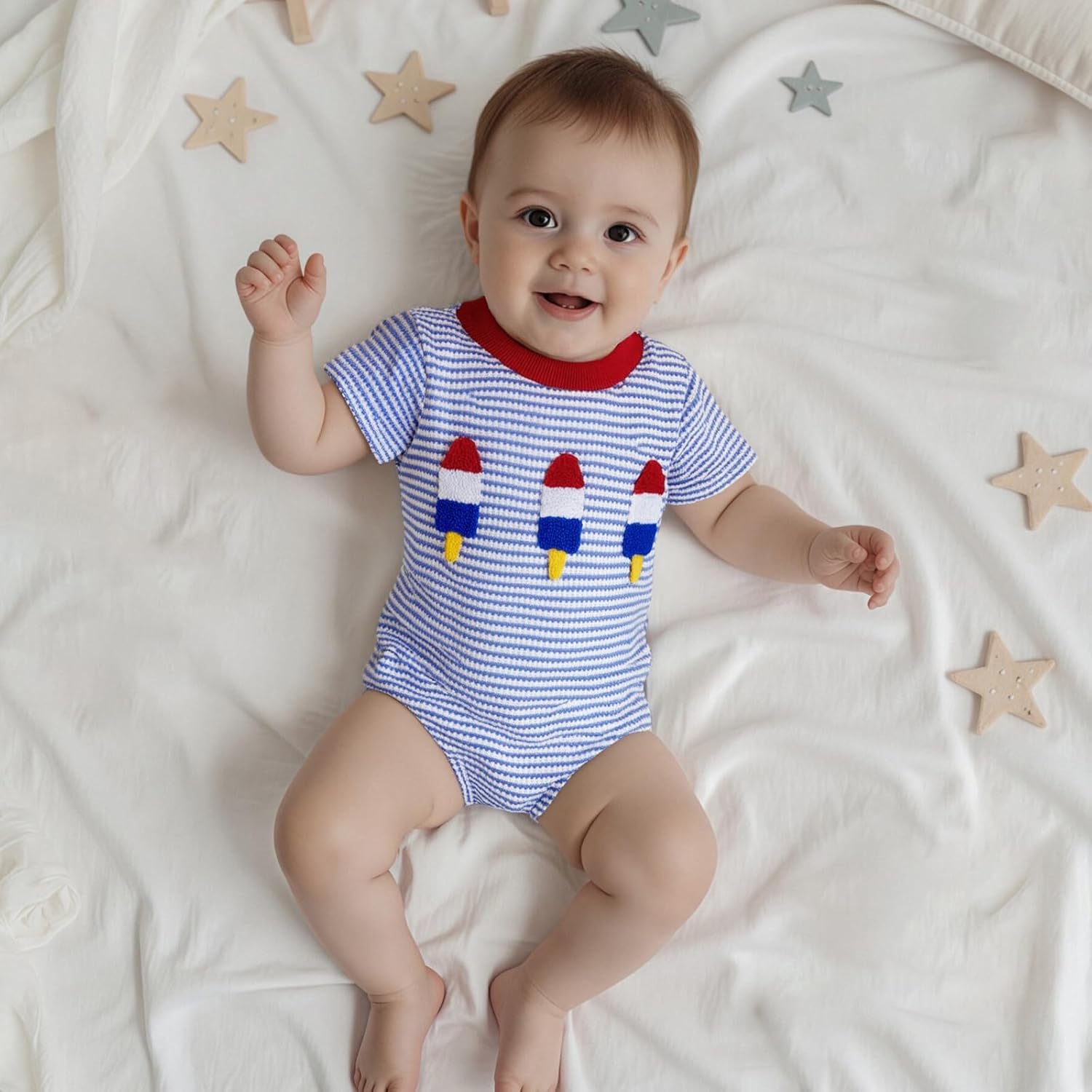 VISGOGO Unisex Baby Boy Girl Striped Romper Waffle Short Sleeve Bubble Oversized Romper Bodysuit Summer Onesie Clothes - Image 2