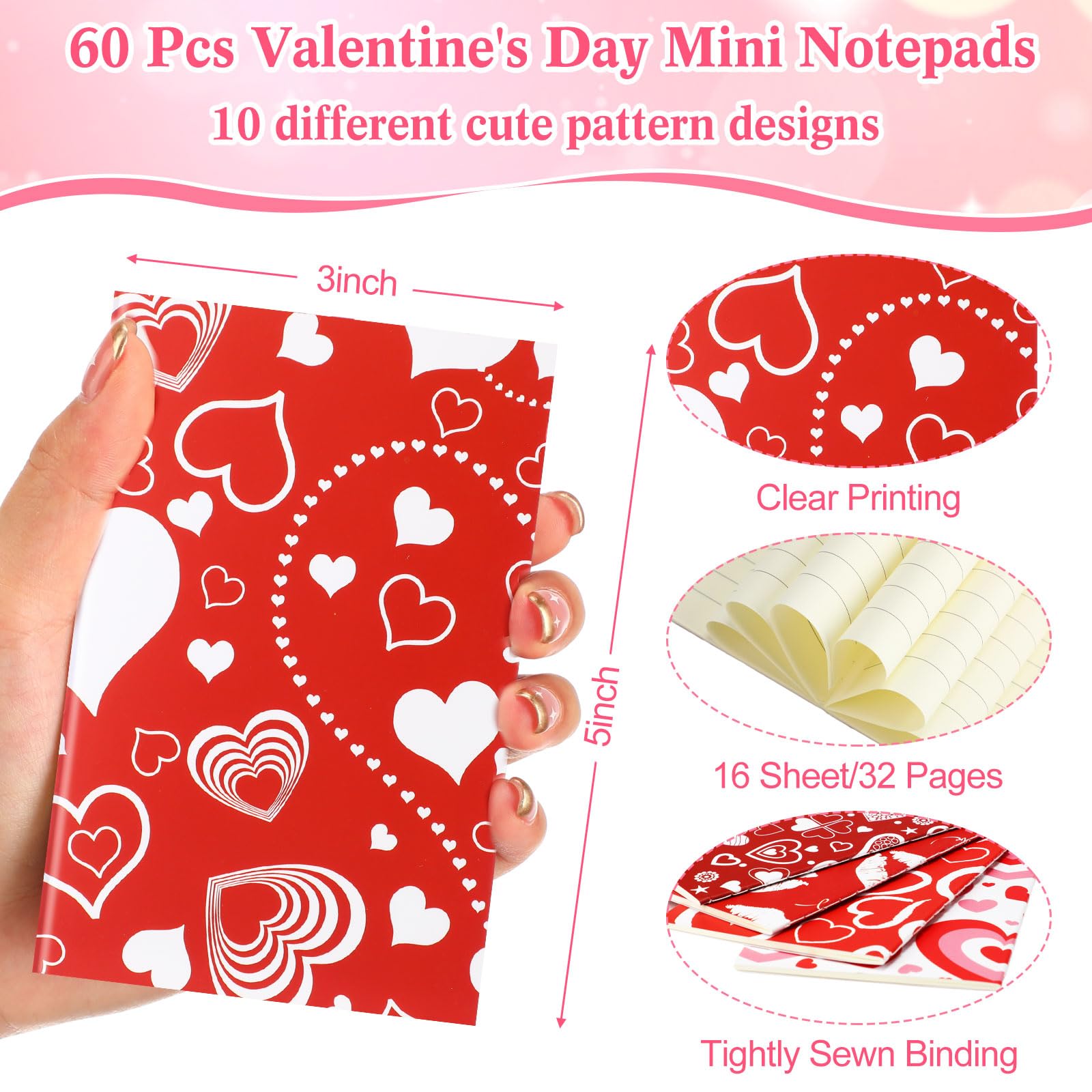 Skyygemm 120 pezzi regali a tema San Valentino includono 60 pezzi 4,92 x 3,15 pollici quaderni colorati piccoli quaderni sfusi 60 penne a sfera penne a sfera inchiostro nero per diario regali ufficio