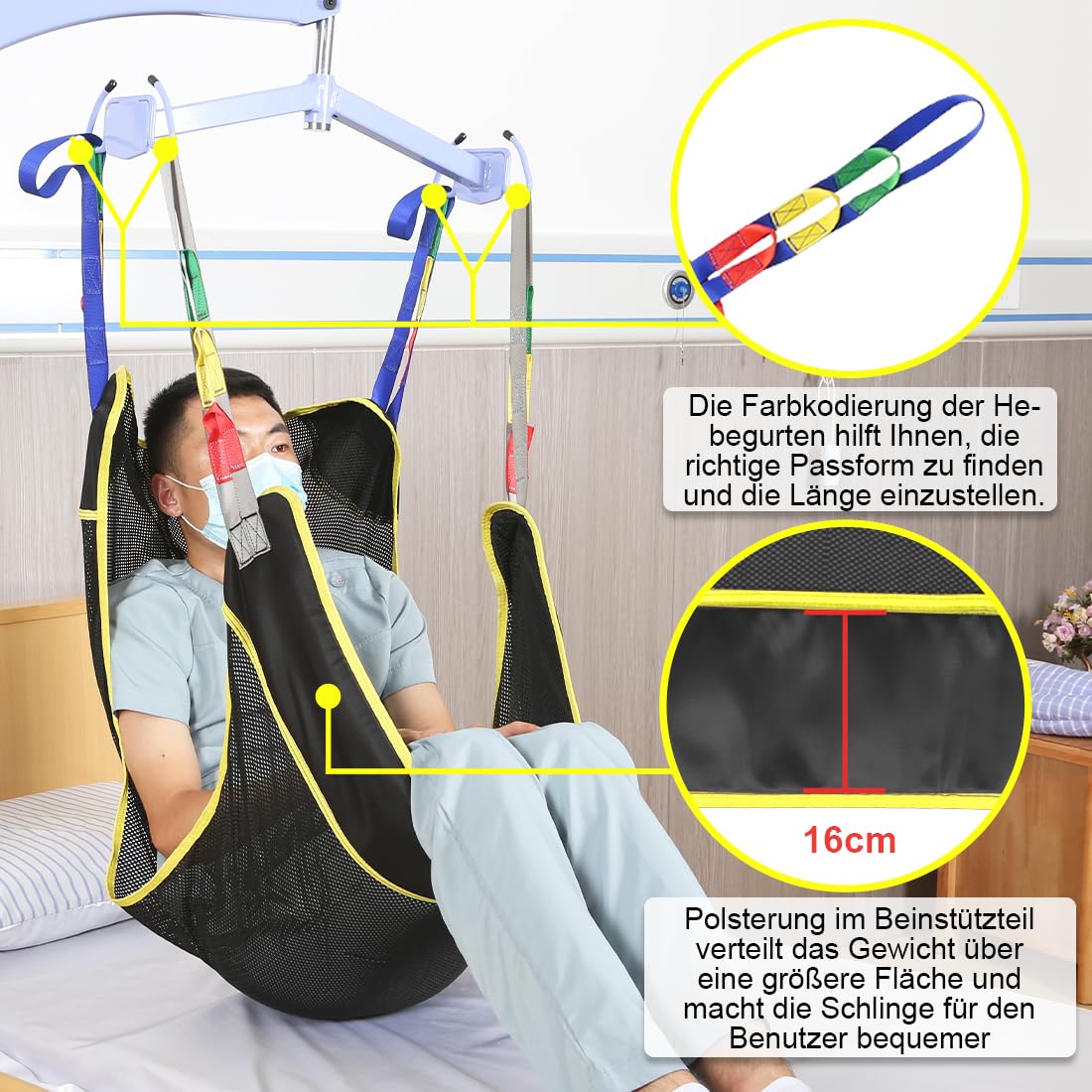 EZ Assistive Full Body Patient Lift Sling features a four points mesh sling for patient transfers and supports up to 500lbs (230kgs). (mittel)