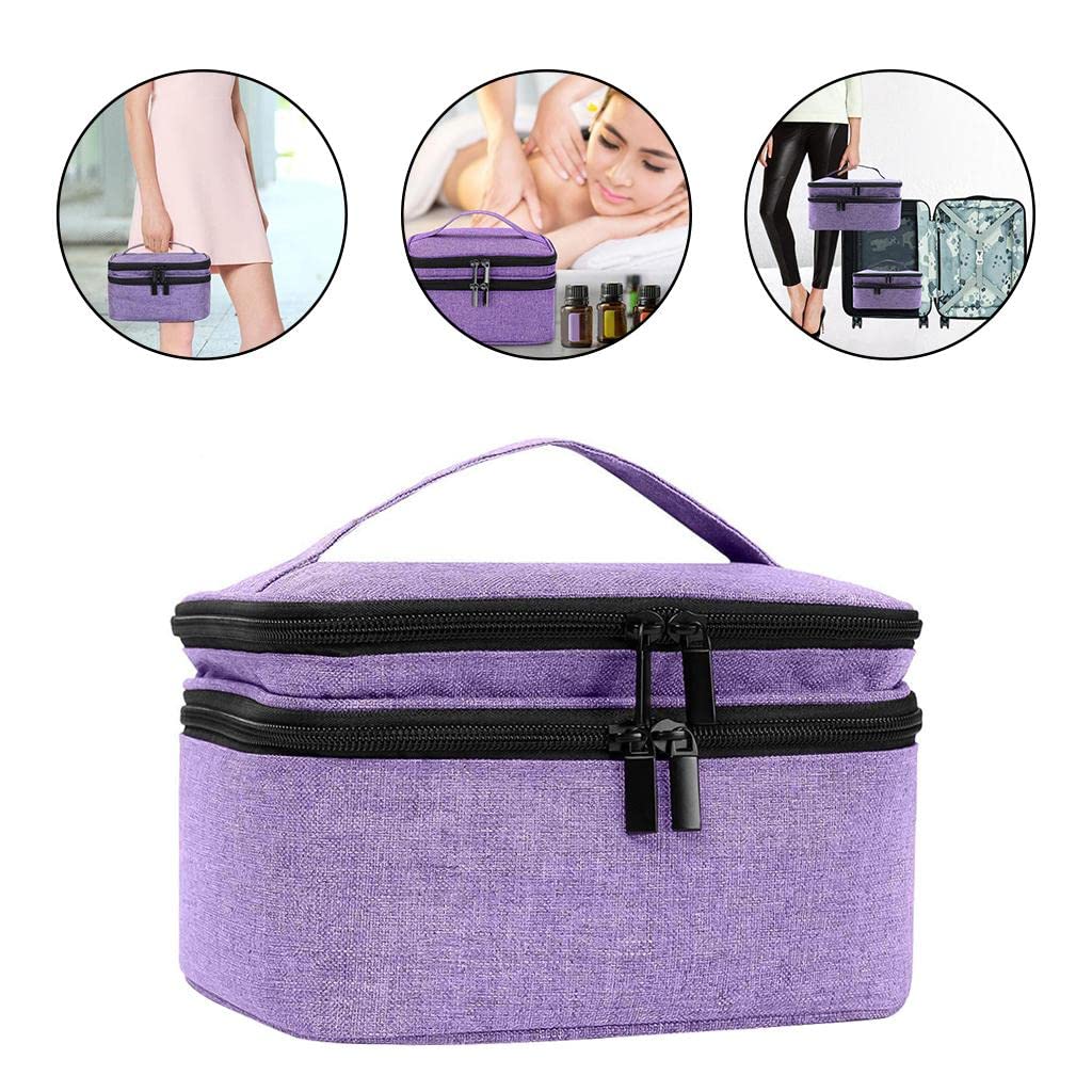 30 Bottle Nail Polish Storage Case Box Organizer | Essential Oil Holder Travel Bag | Double Layer Design with Pockets, Elastic Bands, and Dividers | Oxford - Purple