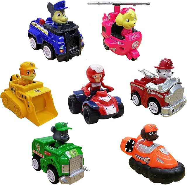 PAW Patrol Toy Cars 7PCS, PAW Dog Patrol Pull Back Cars, PAW Patrol Truck and Vehicle Toy Set, PAW Patrol Figures Set, Ryder Marshall Chase Push and Go Car Toy, Gift for Kids 2 Year Olds and Up