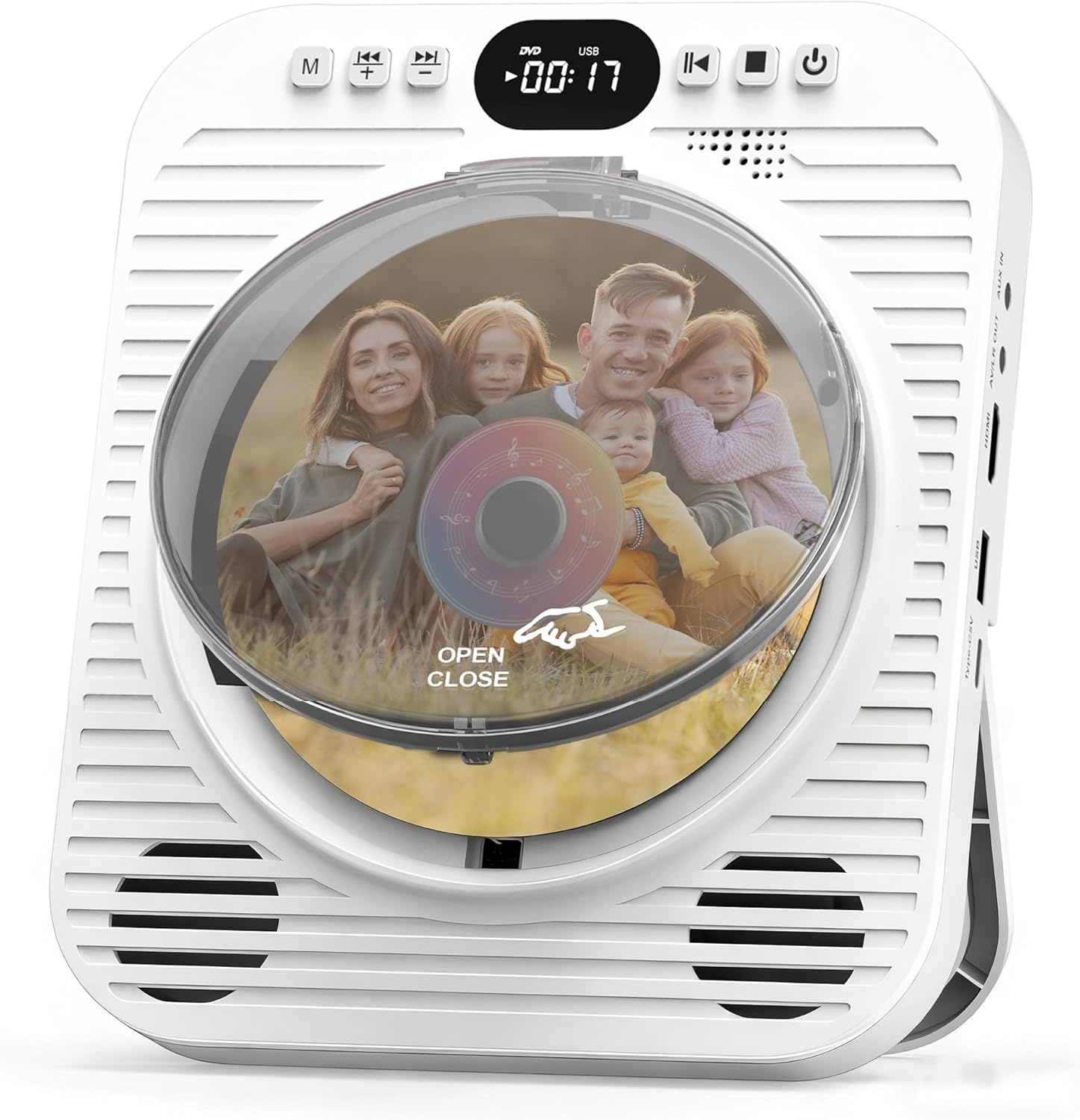 Mini CD DVD Player for TV - Portable Bluetooth CD DVD Player with HDMI & AV Cables, Built-in Speakers, USB/AUX Playback, 1080P Upscaling, Wall-Mountable Compact Desktop Player for Home, White