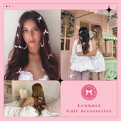 Miniatura 4 de YAEISM 30 pinzas para el cabello con lazo, de satén rosa, mini lazo, accesorios para el cabello, lindos pasadores de lazo para el cabello,