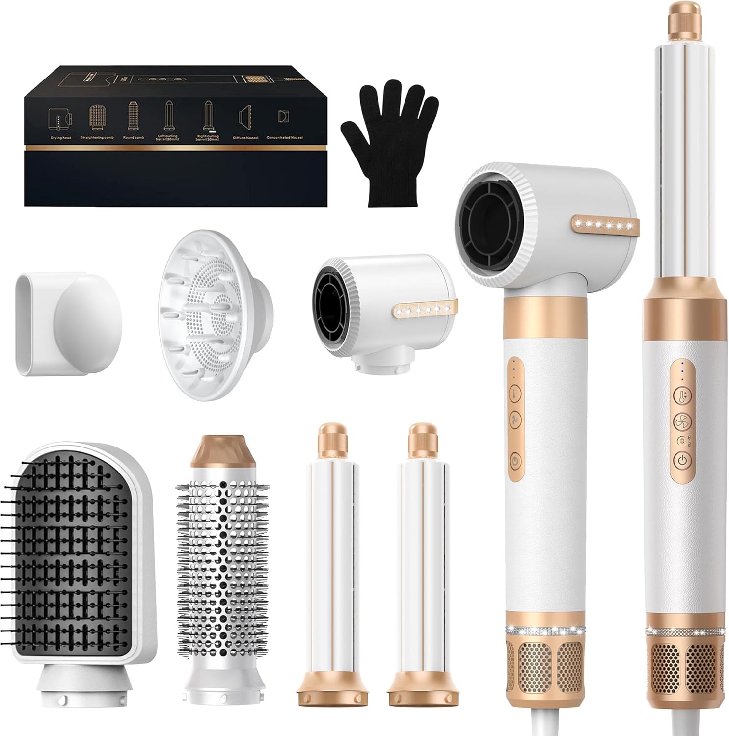 UKLISS heteluchtborstelset 7 in 1, haardroger & accessoires Airstyler met 110000 toeren per minuut ionische haardroger voor föhnen, krullen, volume geven, steilen, masseren