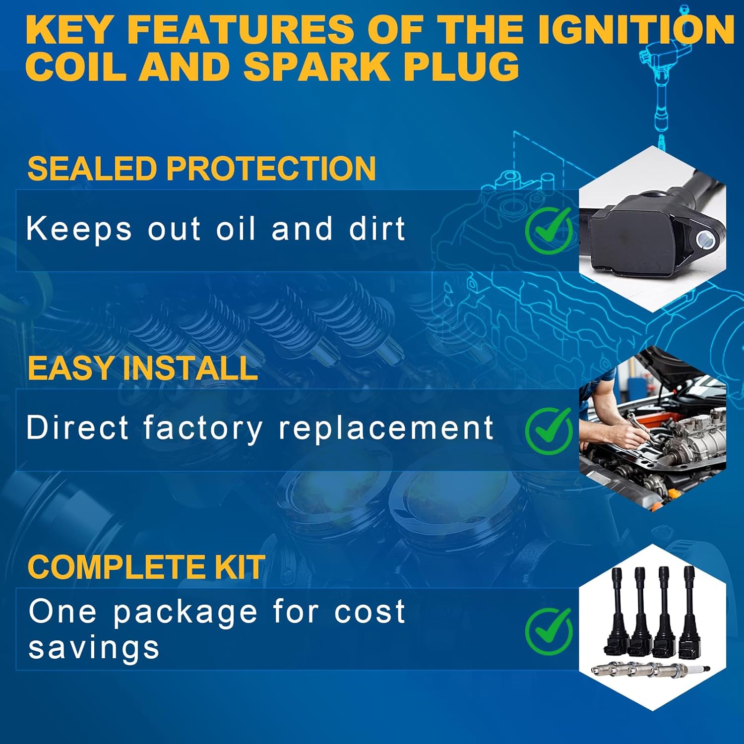 Ignition Coil Pack and Iridium Spark Plugs Kit Fits Nissan Altima Rogue Sentra Versa Cube Frontier 1.6L 1.8L 2.0L 2.5L L4, Replaces# UF549 & 9029