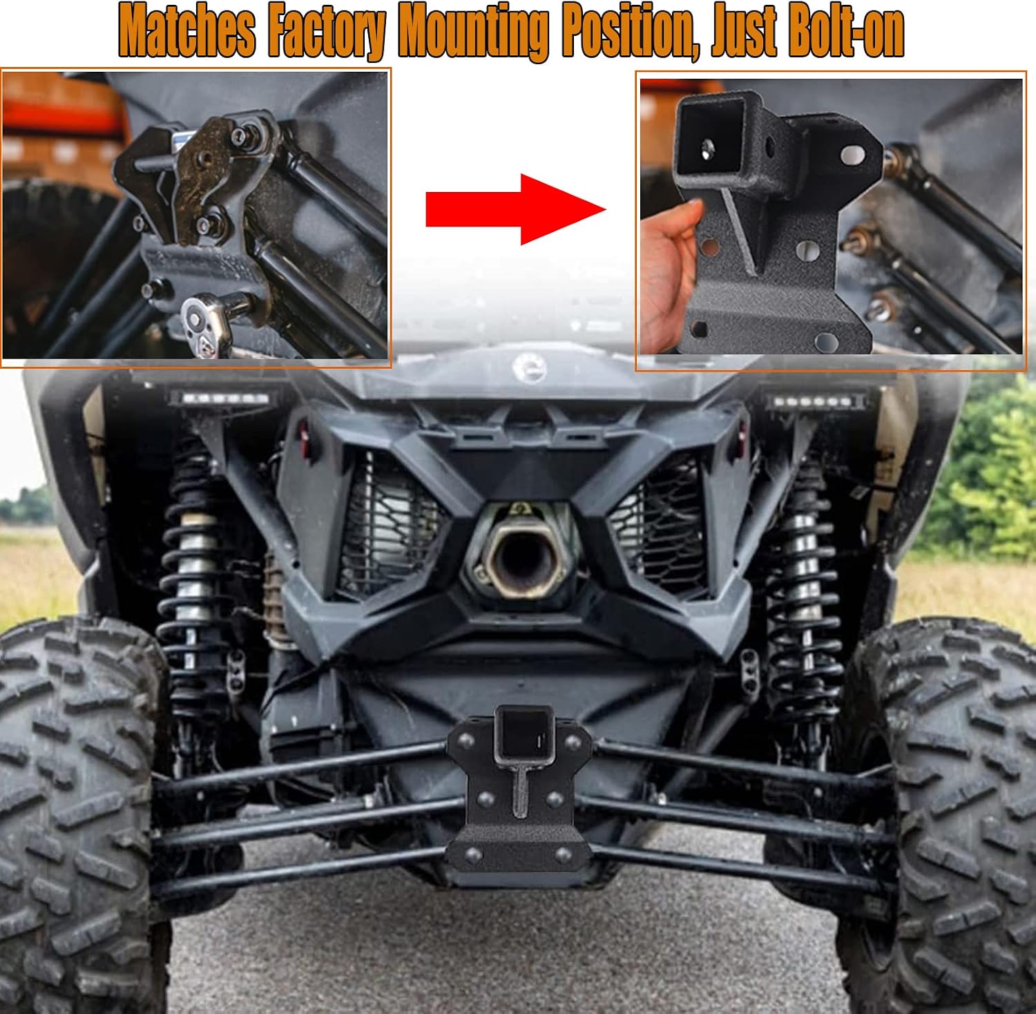 2" X3 Rear Receiver Hitch Compatible with 2017-2023 Can Am Maverick Turbo/Max Turbo/X DS/X RS Turbo, Heavy Duty Standard 2inch Attachments