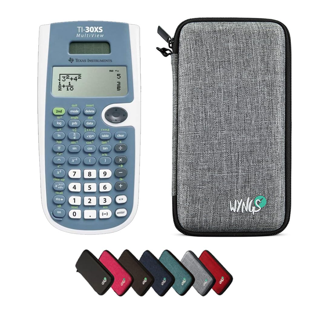 TI-30XS MultiView avec Housse de Protection WYNGS Incluse Gris Clair - Calculatrice Scientifique - Pack de Base