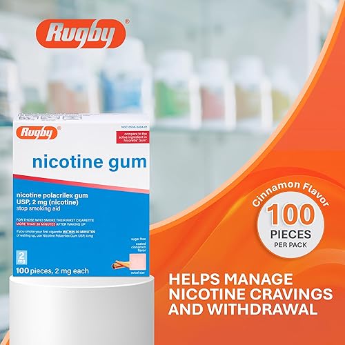 Miniatura 2 de Rugby Polacrilex - Goma de mascar de nicotina de 2 mg, sabor canela, ayuda para dejar de fumar y vapear, sin azúcar, 100 unidades (1 paquete)