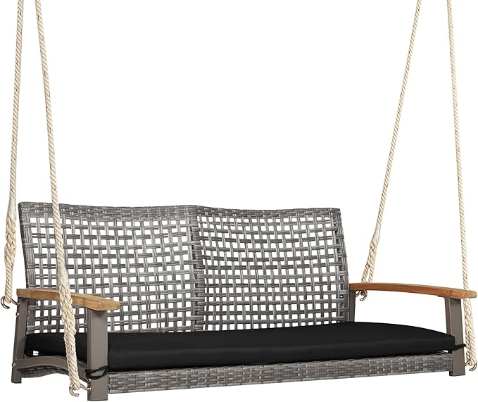 RELAX4LIFE 2Seater Outdoor Porch Swing Patio PE Rattan